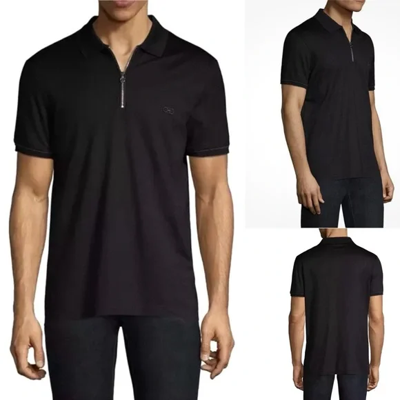 Salvatore Ferragamo Black Cotton Pique Logo Polo Shirt with Logo 3/4 Zipper XXL - Picture 2 of 13